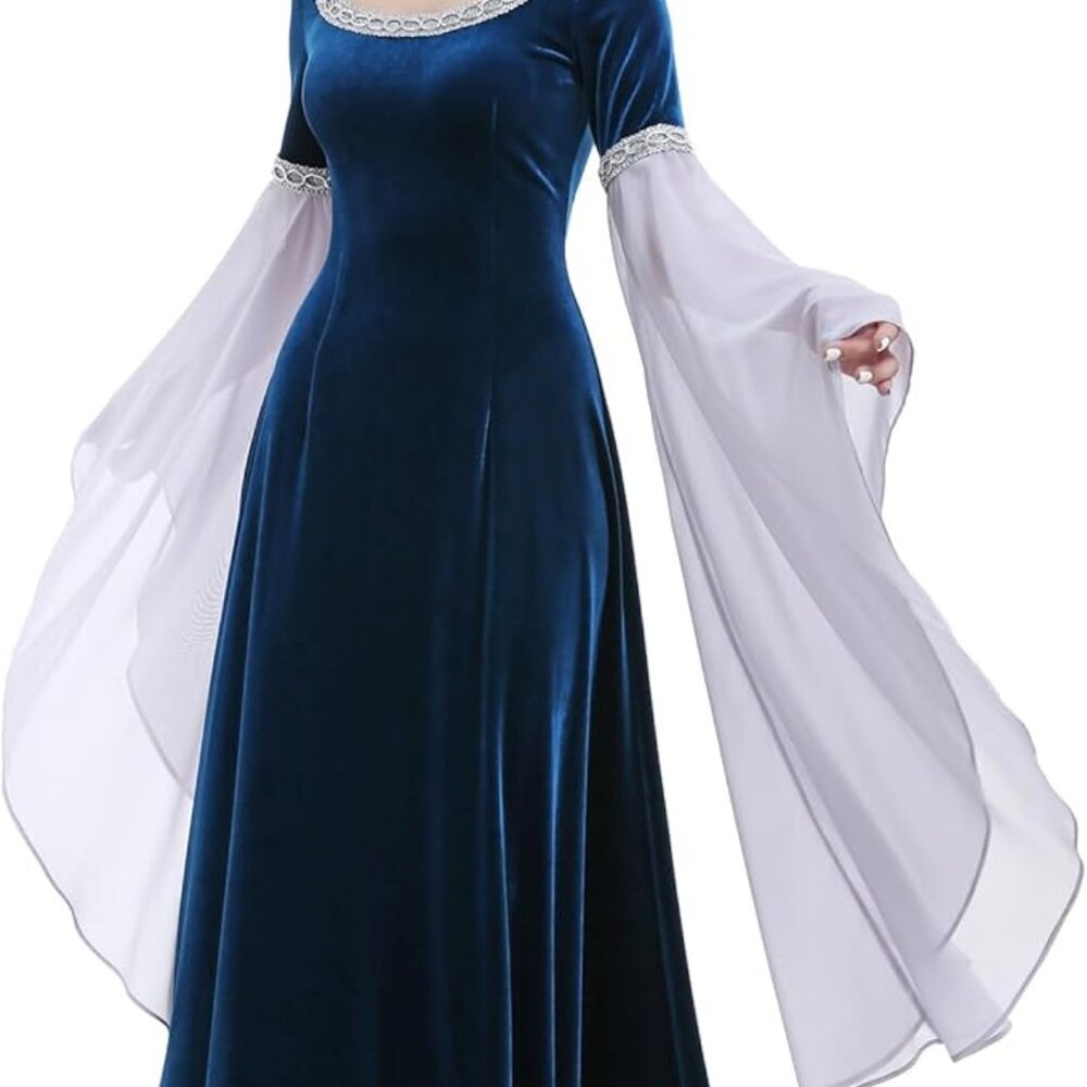 Daizbella Medieval Renaissance Gown Costume – Navy Blue & White – XL
